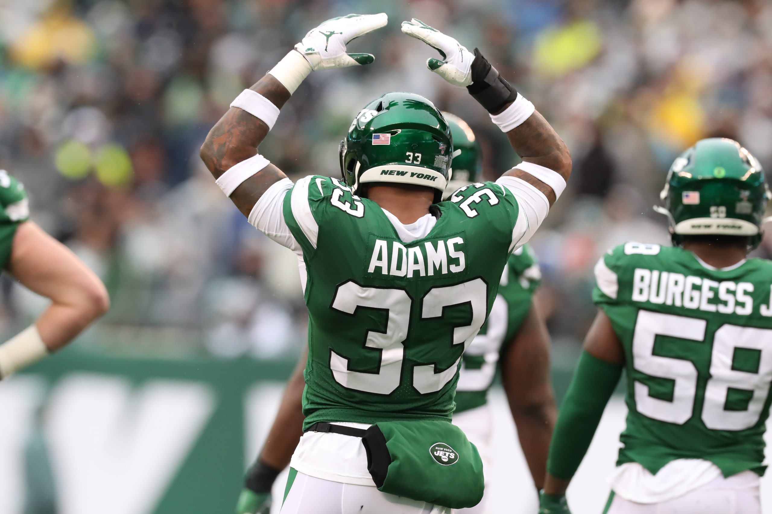 EAST RUTHERFORD, NJ - NOVEMBER 24: New York Jets strong safety Jamal Adams (33) during the National Football League game