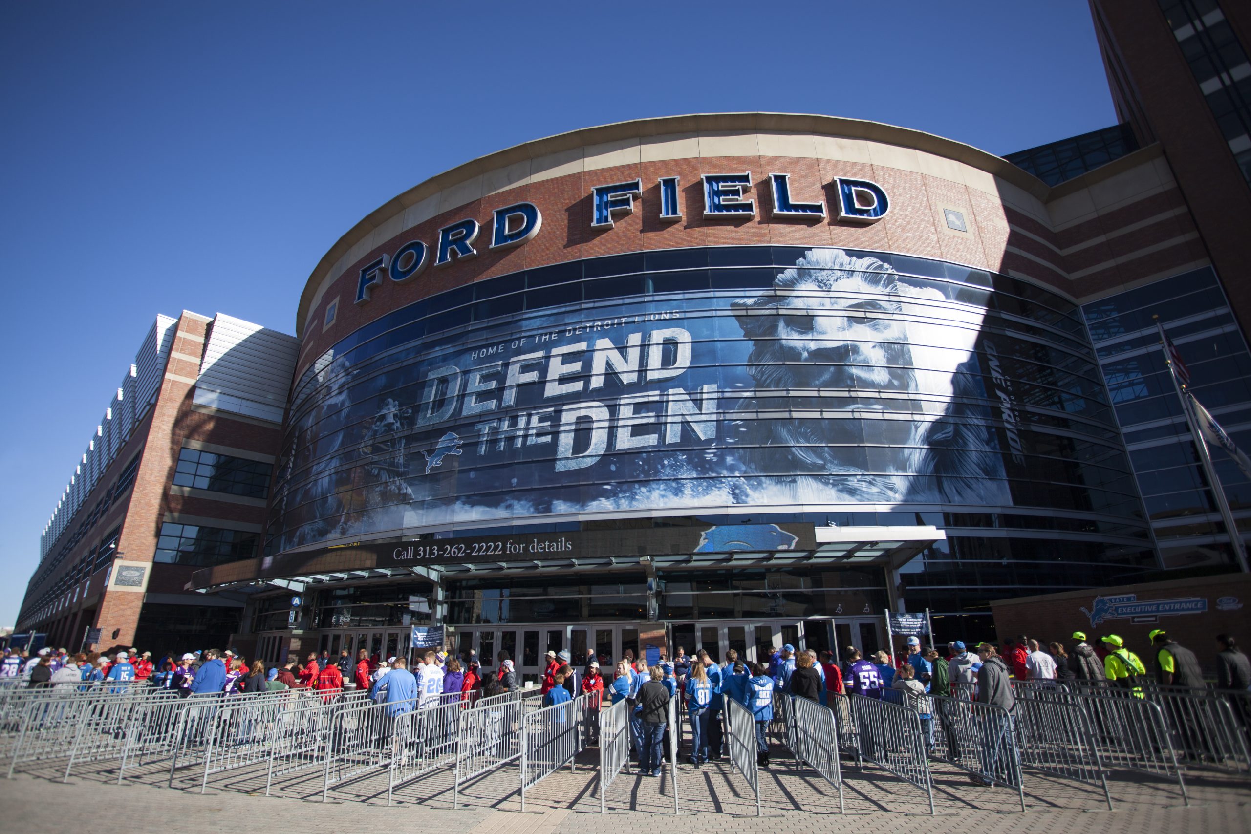 Detroit, MI, USA - October 25, 2015: A view of game day at Ford Field located in Detroit, Michigan. Ford Field is an indoor American football stadium and home to the Detroit Lions of the NFL.