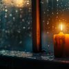 FootballR - NFL - Larry Allen - An einem regnerischen Abend steht eine brennende gelbe Kerze auf einem Fensterbrett. Wassertropfen bedecken das Fenster und reflektieren das warme, flackernde Licht der Kerze. Das sanfte Leuchten kontrastiert mit dem dunklen, verschwommenen Hintergrund und schafft eine gemütliche und heitere Atmosphäre, die an ruhige Abende nach einem spannenden NFL-Spiel erinnert. Diese Beschreibung wurde automatisch generiert.